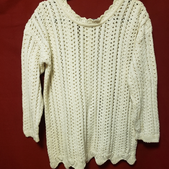 VINTAGE POUR PLUS LE CHIC-COTTON-CROCHET SWEATER W/SCALLOP HEM/NECK/LG/NWOT - Picture 8 of 10